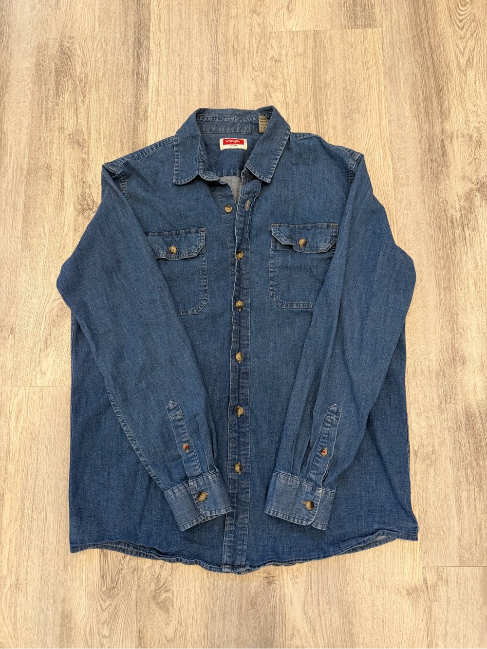 Wrangler Denim Chambray Button Up Shirt Blue Size Large